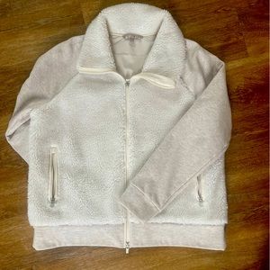 Athleta mixed media sherpa/jersey bomber jacket.